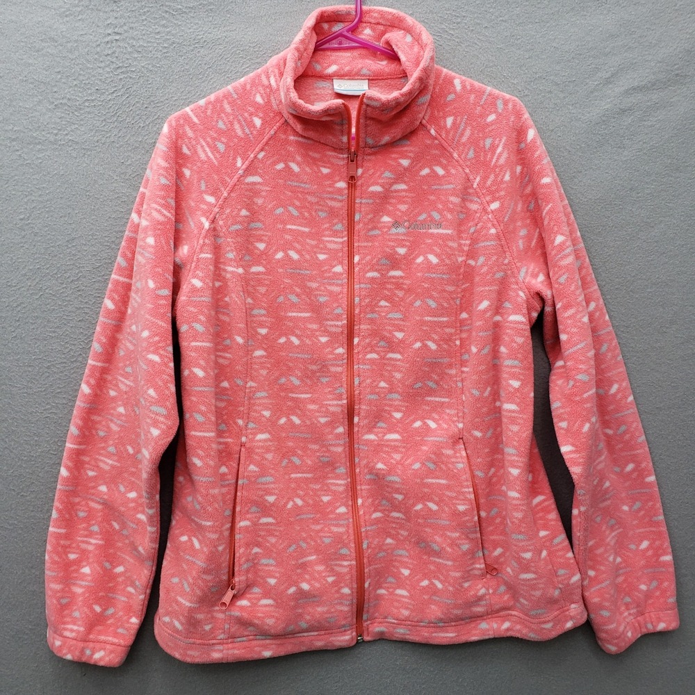 Columbia Full Zip Fleece Jacket Hot Pink Southwestern Print Tribal Aztec Size XL